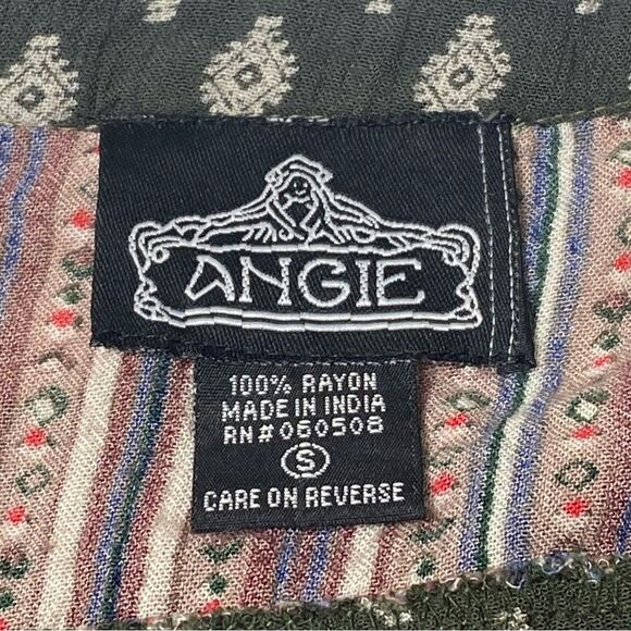 Angie Boho Casual Mixed Media Popover Roll Tab Sleeve Blouse Women's Size Small - Picture 13 of 15